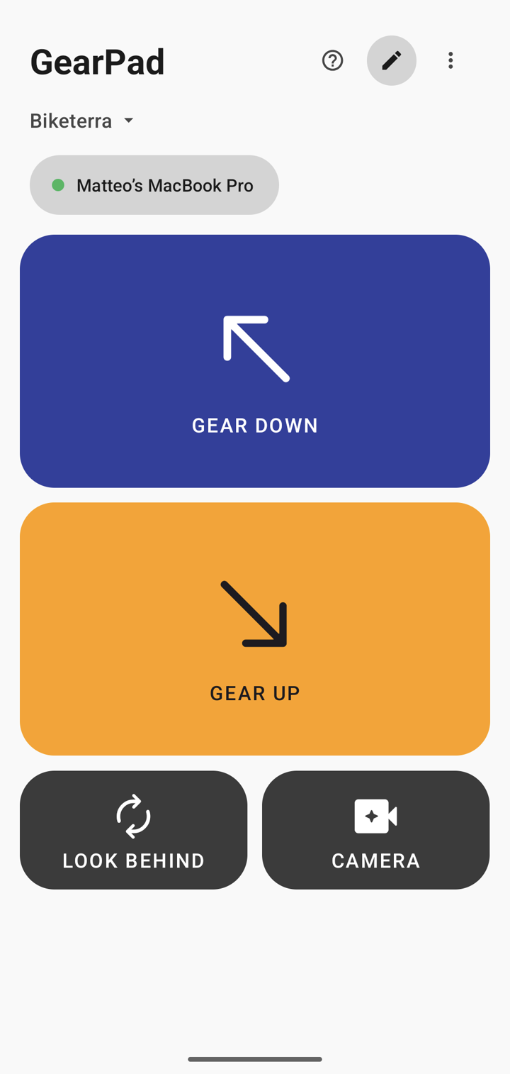 GearPad connected to a computer, showing the Biketerra layout